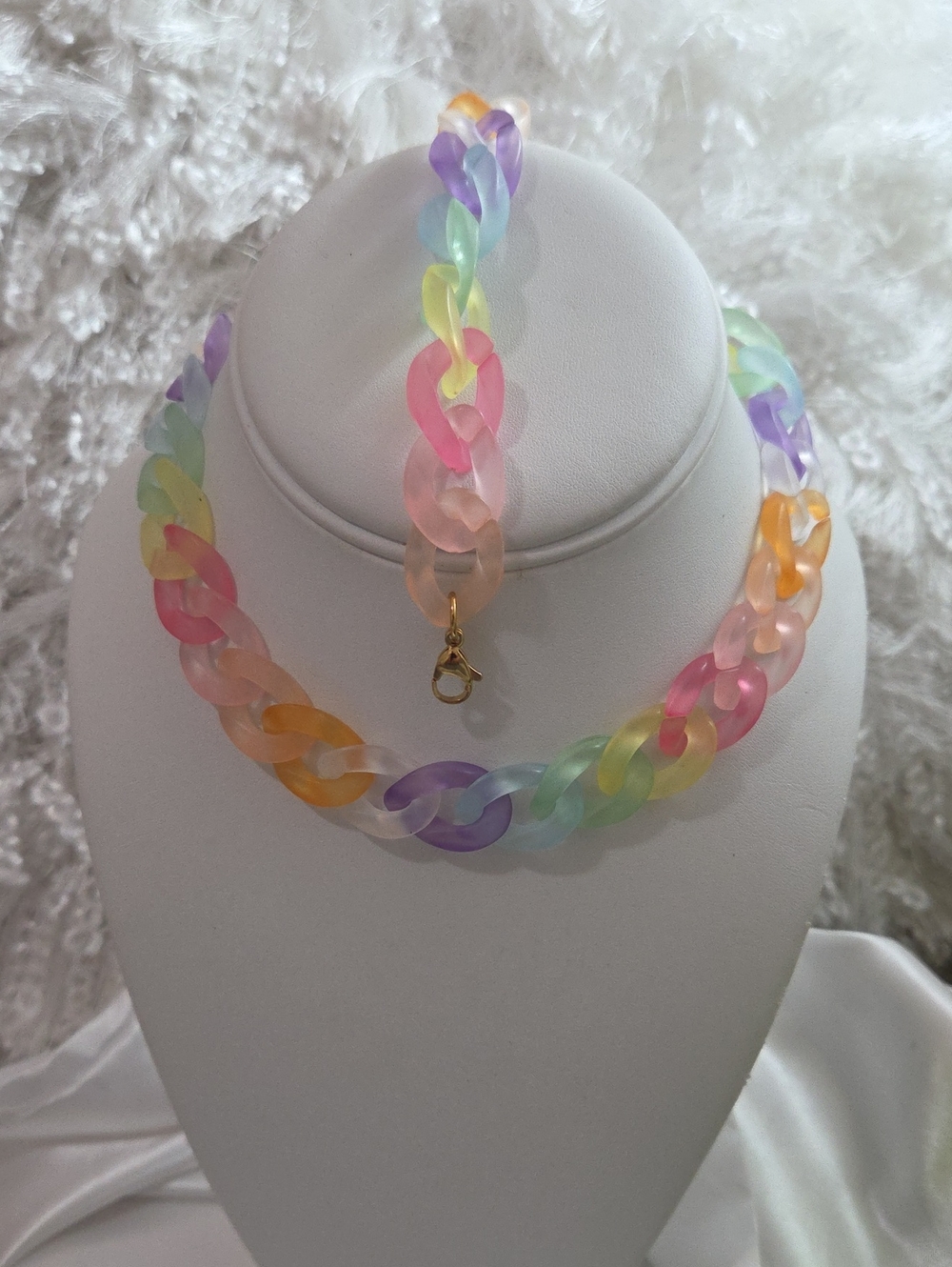 Pastel Rainbow Link Necklace and Bracelet Set - Multi-Color